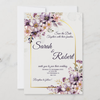 Lavender Blush Floral Gold Arch Wedding Invite