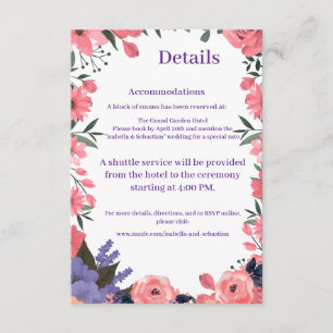 Lavender Blush Floral Wedding Details Enclosure Card