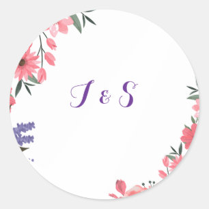 Lavender & Blush Floral Wedding Initial Sticker