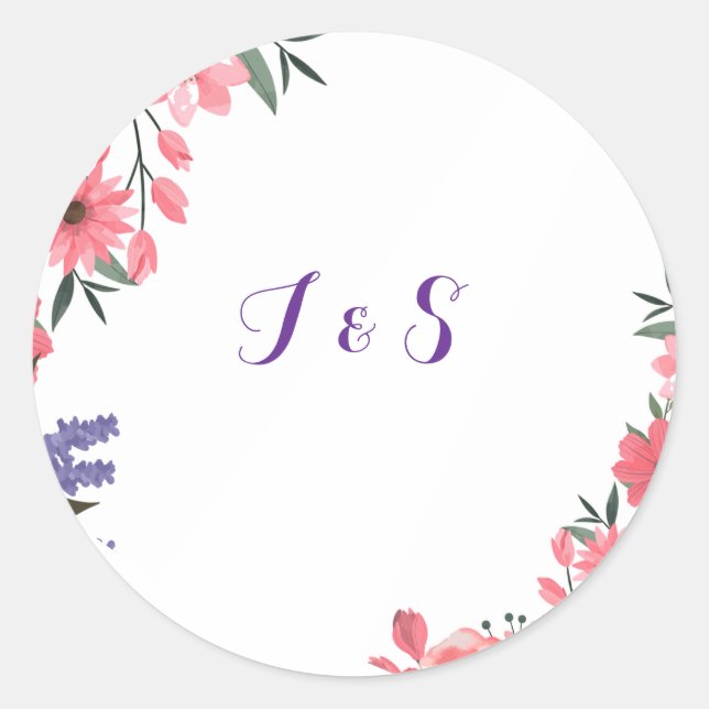 Lavender & Blush Floral Wedding Initial Sticker (Front)
