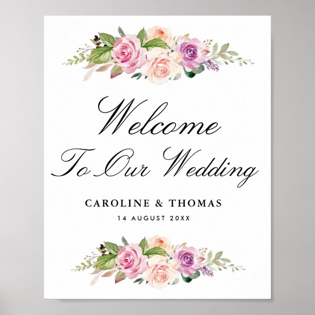 lavender & blush floral wedding welcome sign (Front)
