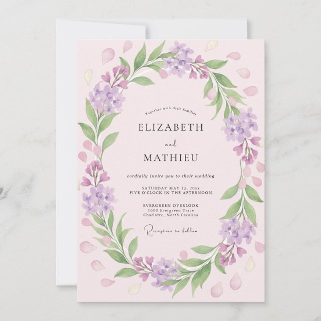 Lavender Blush Foliage Eucalyptus Wedding Invitation (Front)