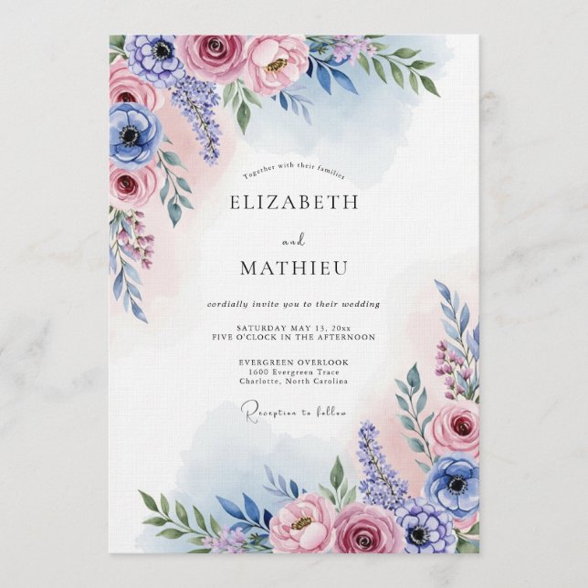 Lavender Blush Painterly Bloom Wedding Invitation (Front)