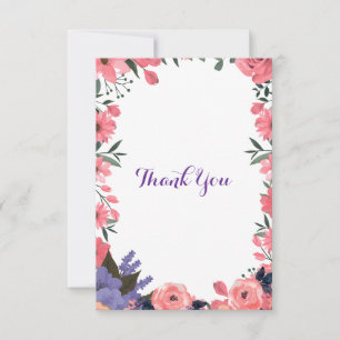 Lavender & Blush Pink Floral Wedding Thank You Car Card