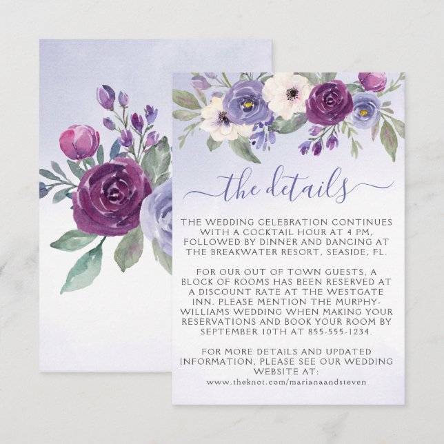 Lavender Blush Watercolor Floral Wedding Enclosure Card (Front/Back)
