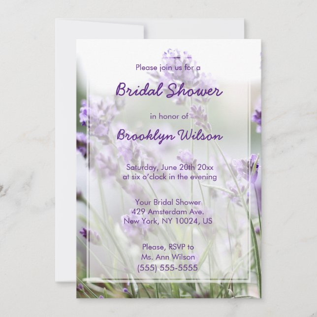 Lavender Bohemian Bridal Shower Invitations (Front)