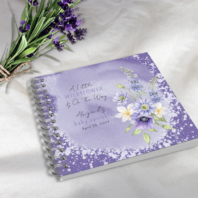Lavender Boho A Little Wildflower Baby Guest Book (A Little Wildflower Is On The Way Lavender Floral Baby Sprinkle Guestbook Notebook)