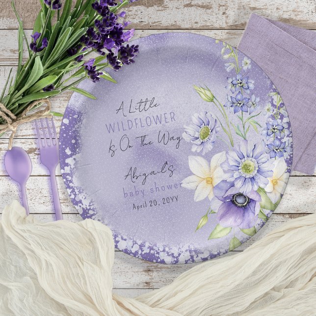 Lavender Boho A Little Wildflower Baby Shower Paper Plate (Creator Uploaded)