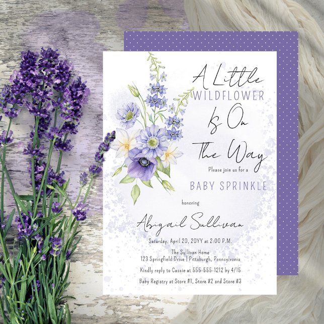 Lavender Boho A Little Wildflower Baby Sprinkle  Invitation (A Little Wildflower Is On The Way Lavender Floral Baby Sprinkle Invitation - Print | Digital )