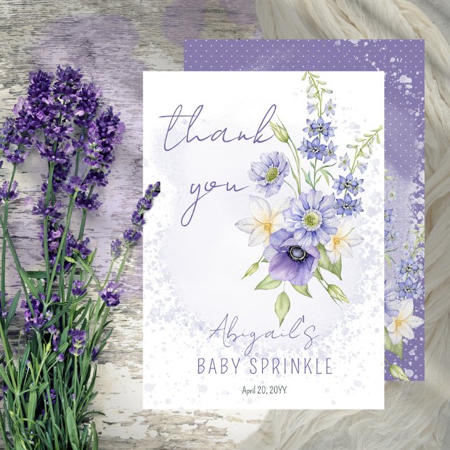 Lavender Boho A Little Wildflower Baby Sprinkle Thank You Card (A Little Wildflower Is On The Way Lavender Floral Baby Sprinkle "Thank You" Card)