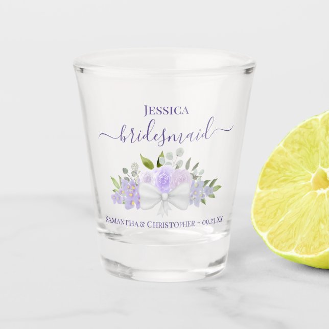 Lavender Boho Floral Elegant Bridesmaid Wedding Shot Glass (Front)