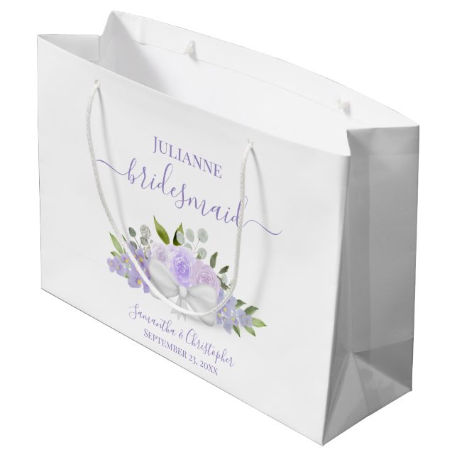 Lavender Boho Roses & Blossoms Wedding Bridesmaid Large Gift Bag (Back Angled)