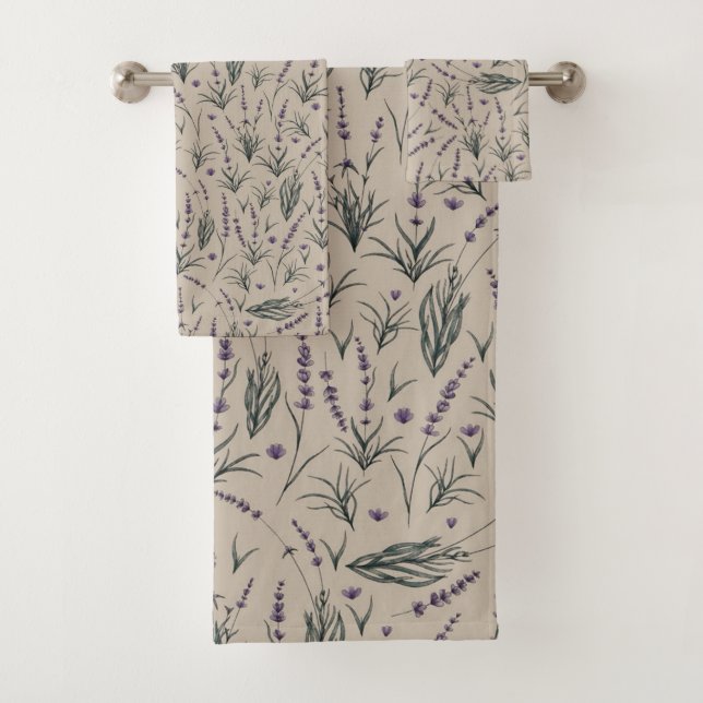 Lavender Botanical Bathroom Towel Set (Insitu)