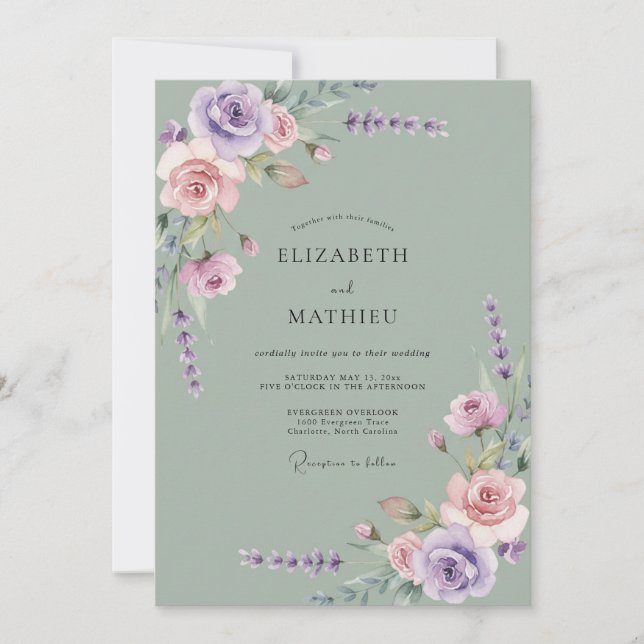 Lavender Botanical Floral Wedding Invitation (Front)