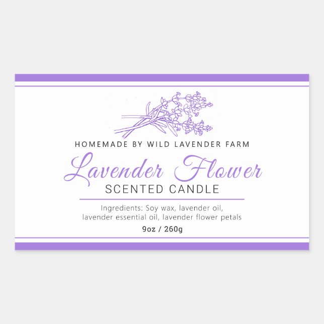 Lavender botanical line art ingredients candle rectangular sticker (Front)