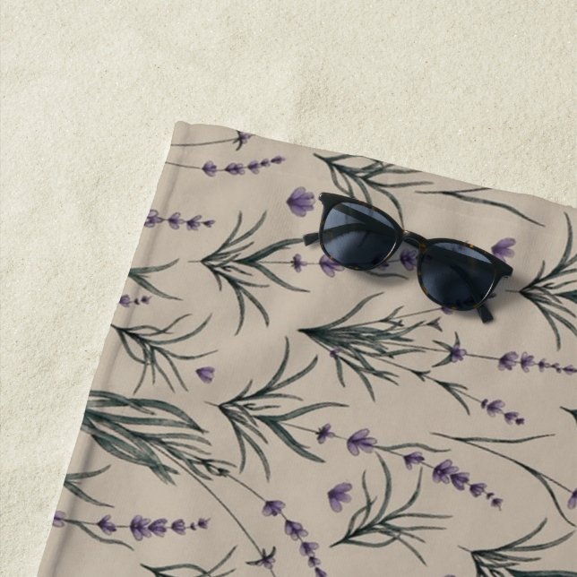 Lavender Botanical Pattern Beach Towel (In Situ)