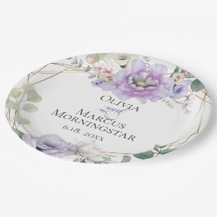 Lavender Botanical Peony Summer Wedding Paper Plate