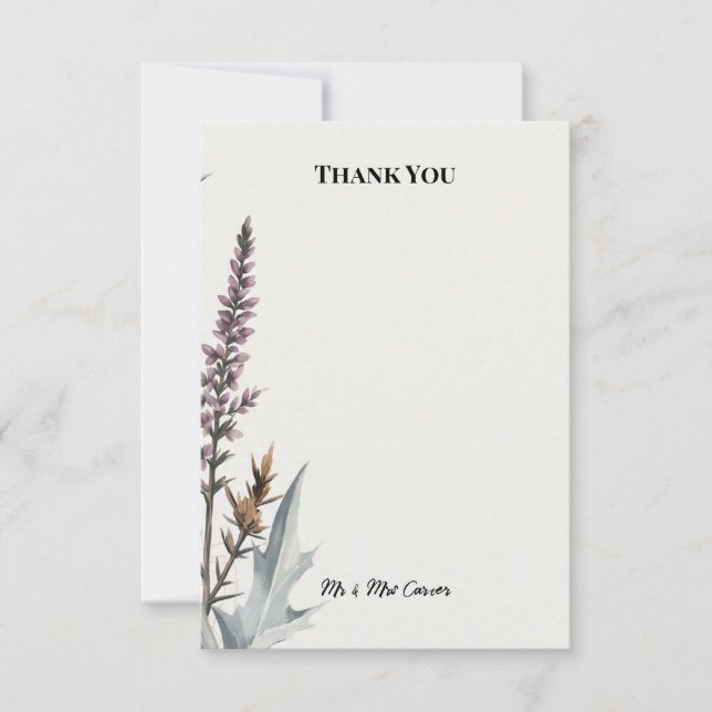 Lavender Botanical Wedding Thank You Card (Front)