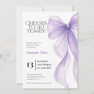 Lavender Bow 40th Birthday Invitation