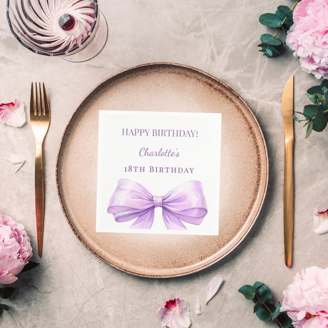 Lavender bow birthday party napkin (Creator Uploaded)