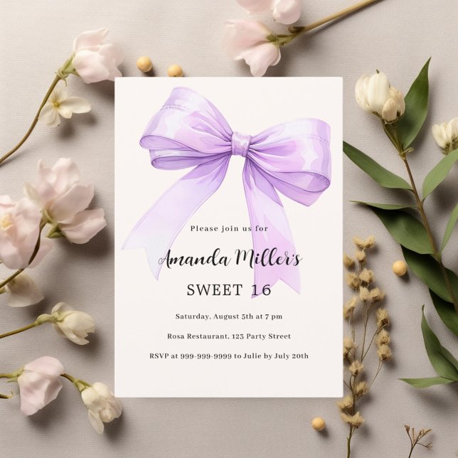 Lavender bow cream elegant Sweet 16 Invitation (Creator Uploaded)