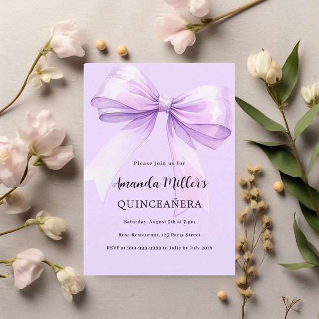 Lavender bow elegant Quinceanera Invitation (Creator Uploaded)