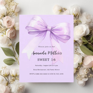 Lavender bow elegant Sweet 16 invitation