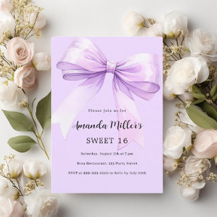 Lavender bow elegant Sweet 16 Invitation