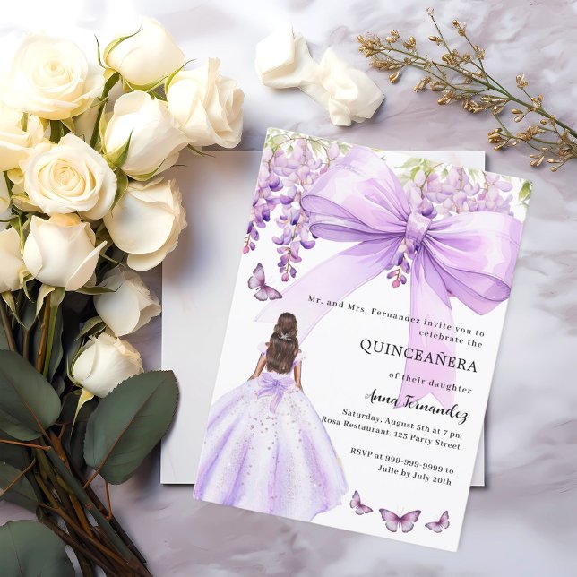 Lavender bow floral dress Quinceanera Invitation (Creator Uploaded)