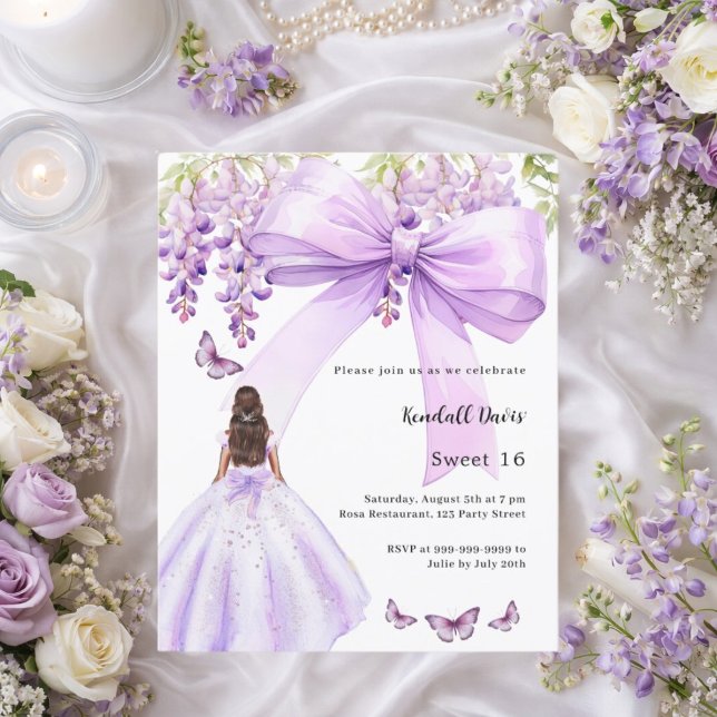 Lavender bow floral dress Sweet 16 invitation (Creator Uploaded)