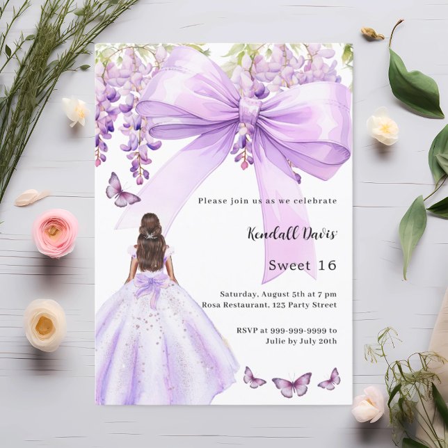 Lavender bow floral dress Sweet 16 Invitation (Creator Uploaded)