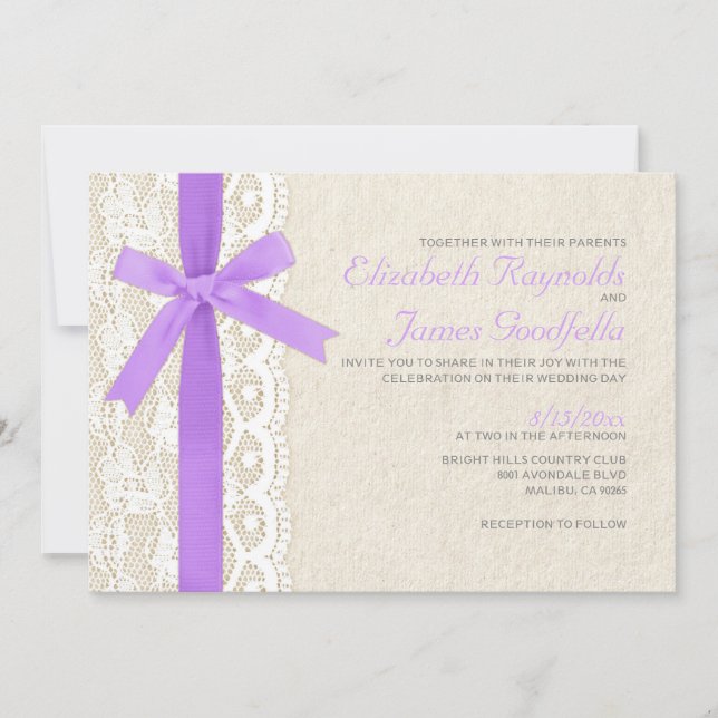 Lavender Bow & Lace Wedding Invitations (Front)