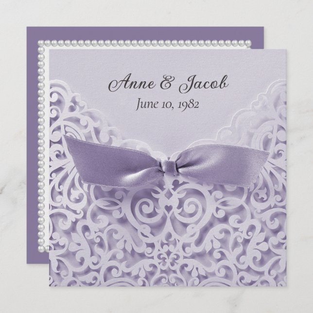 Lavender Bow On Lace Wedding Vow Renewal Invitation (Front/Back)