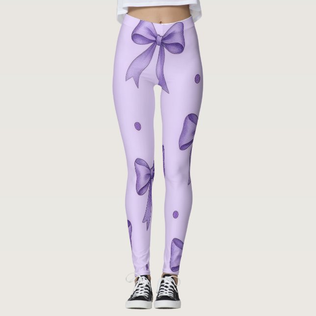 Lavender Bow Pattern Leggings (Front)