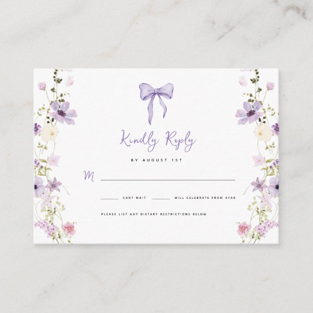 Lavender Bow RSVP Baby Shower Enclosure Card (Front)