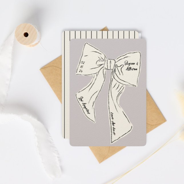 Lavender bow save the date wedding  invitation (Creator Uploaded)