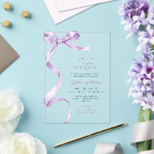Lavender Bow Sweet 16 Birthday  Acrylic Invitations