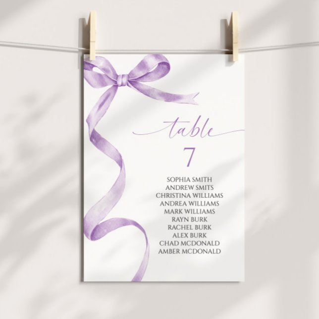 Lavender Bow Table Number Seating Chart (Creator Uploaded)