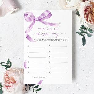 Lavender Bow What Is In The Diaper Bag Shower Game