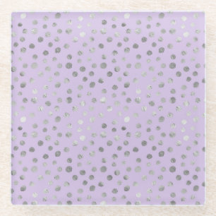 Lavender Breeze Silver Dots Glass Coaster