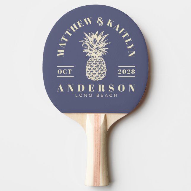 Lavender Breeze Tropical Pineapple Wedding Crest Ping Pong Paddle (Front)