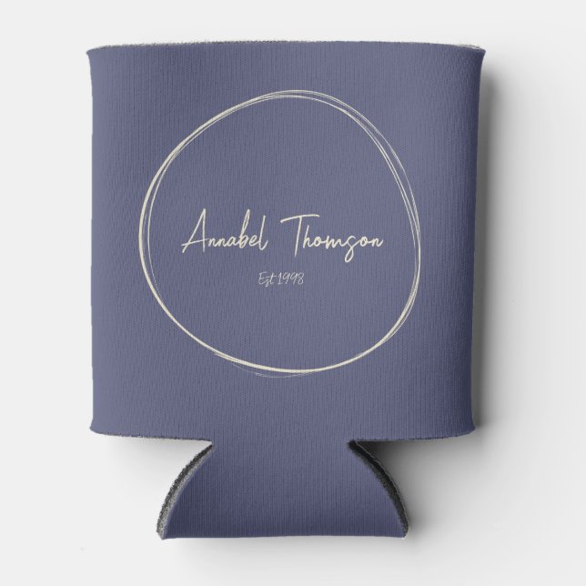 Lavender Breeze with Name in Drawn Circle Can Cooler (Front)