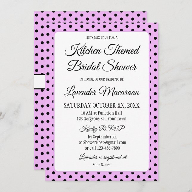 Lavender Bridal Shower Black Polka Dots and Bows (Front/Back)