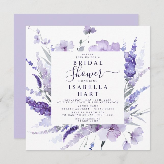 Lavender Bridal Shower Floral Botanical Elegant  Invitation (Front/Back)