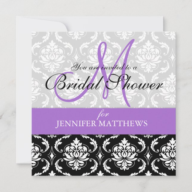 Lavender Bridal Shower Invitation Damask Monogram (Front)