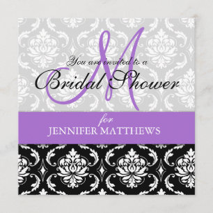 Lavender Bridal Shower Invitation Damask Monogram