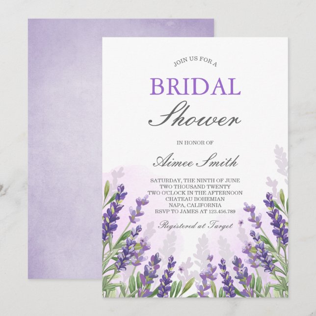Lavender Bridal shower Invitation Purple Rustic (Front/Back)