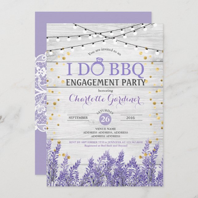 Lavender bridal shower invitation rustic gold (Front/Back)