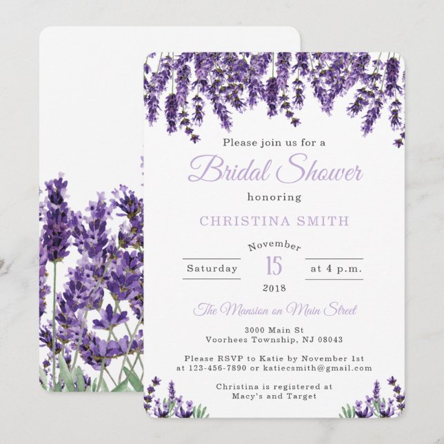 Lavender Bridal Shower Invitations (Front/Back)