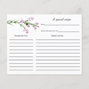 Lavender Bridal Shower Recipe card